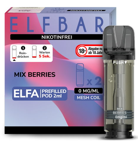 Elfbar ELFA Pods - 0% Nikotin (2 Stk. pro Packung) - Mehrweg Pod System / 10 Packungen