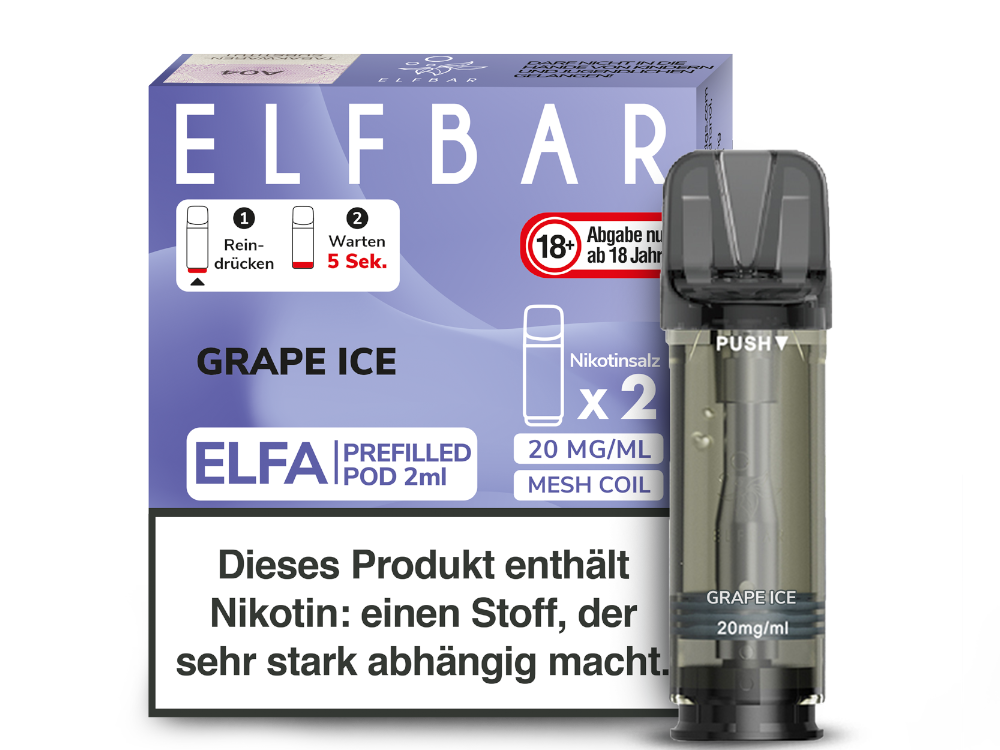 Elfbar ELFA Pods - 2% Nikotin (2 Stk. pro Packung) - Mehrweg Pod System / 10 Packungen
