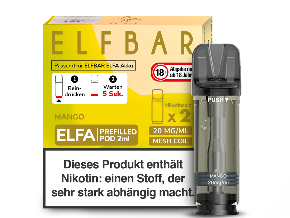 Elfbar ELFA Pods - 2% Nikotin (2 Stk. pro Packung) - Mehrweg Pod System / 10 Packungen