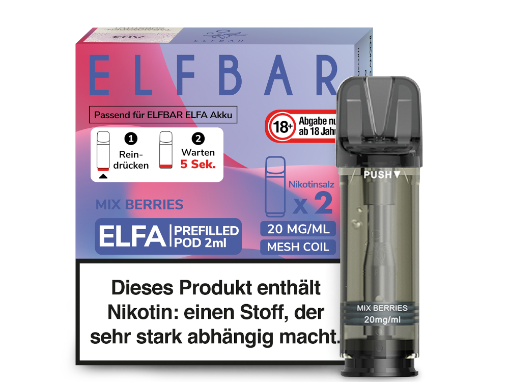 Elfbar ELFA Pods - 2% Nikotin (2 Stk. pro Packung) - Mehrweg Pod System / 10 Packungen