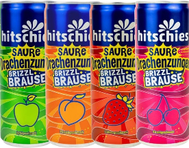 BRIZZLE Saure Drachenzungen Brause in verschiedenen Sorten – Erdbeere, Apfel, Pfirsich und Kirsche 250ml