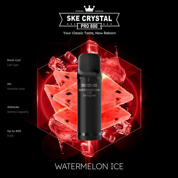 SKE Crystal Pro 800 - 2% Nikotin (2 Stk. pro Packung) - Mehrweg Pod System / 10 Stück