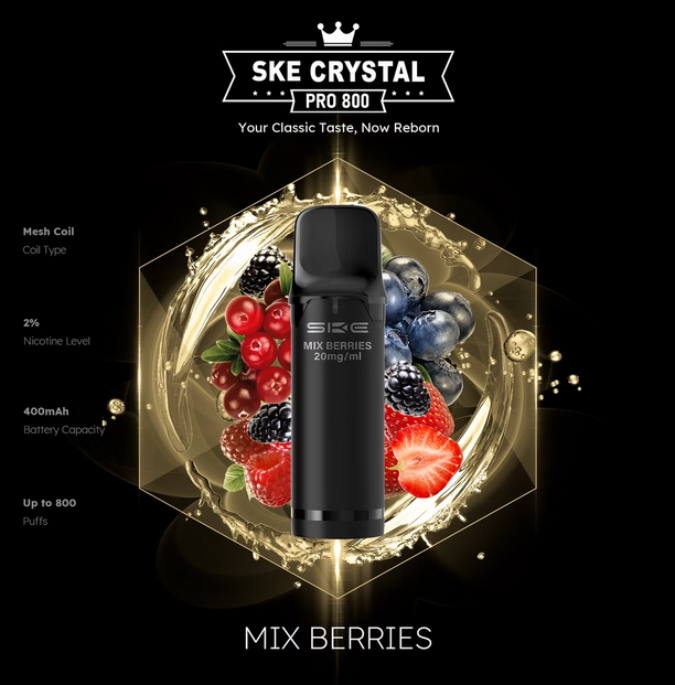 SKE Crystal Pro 800 - 2% Nikotin (2 Stk. pro Packung) - Mehrweg Pod System / 10 Stück