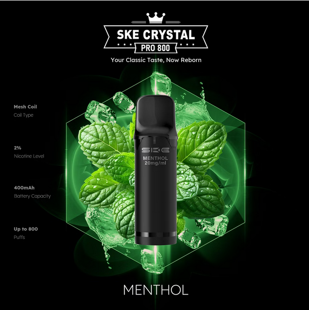 SKE Crystal Pro 800 - 2% Nikotin (2 Stk. pro Packung) - Mehrweg Pod System / 10 Stück