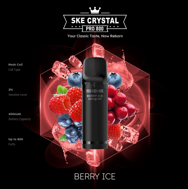 SKE Crystal Pro 800 - 2% Nikotin (2 Stk. pro Packung) - Mehrweg Pod System / 10 Stück