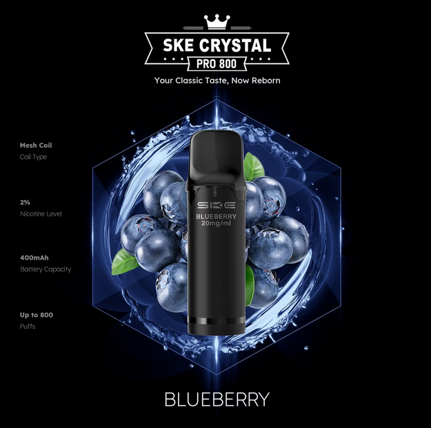 SKE Crystal Pro 800 - 2% Nikotin (2 Stk. pro Packung) - Mehrweg Pod System / 10 Stück