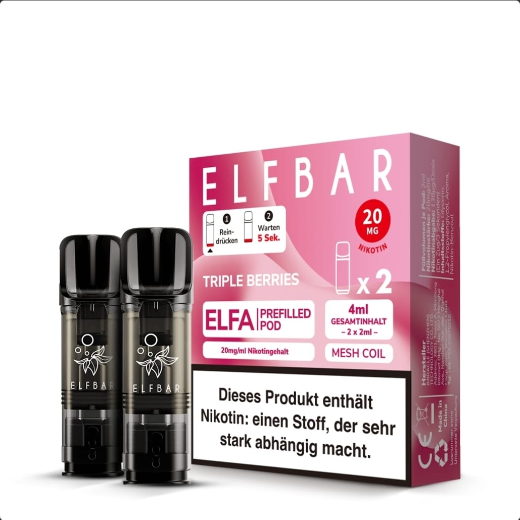 Elfbar ELFA Pods - 2% Nikotin (2 Stk. pro Packung) - Mehrweg Pod System / 10 Packungen