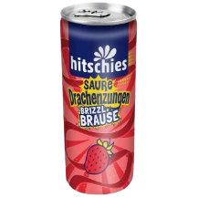 BRIZZLE Saure Drachenzungen Brause in verschiedenen Sorten – Erdbeere, Apfel, Pfirsich und Kirsche 250ml