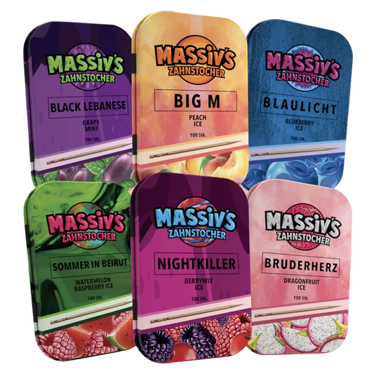 Massiv’s Zahnstocher – 6 Packungen à 100 Stück, verschiedene Geschmacksrichtungen