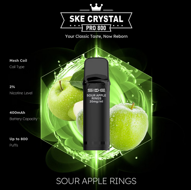 SKE Crystal Pro 800 - 2% Nikotin (2 Stk. pro Packung) - Mehrweg Pod System / 10 Stück